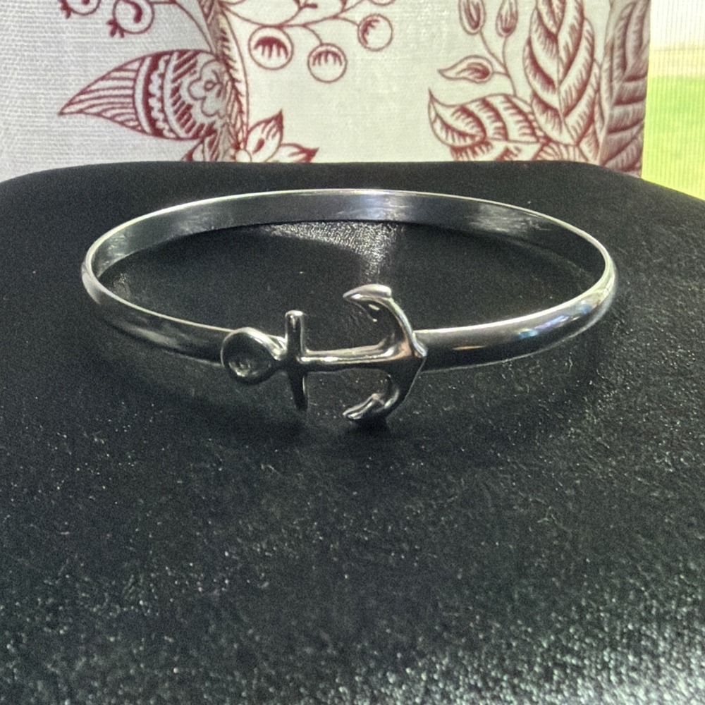 Sterling Silver Anchor Cuff Bracelet Signed 925 Sailor Nautical Captain